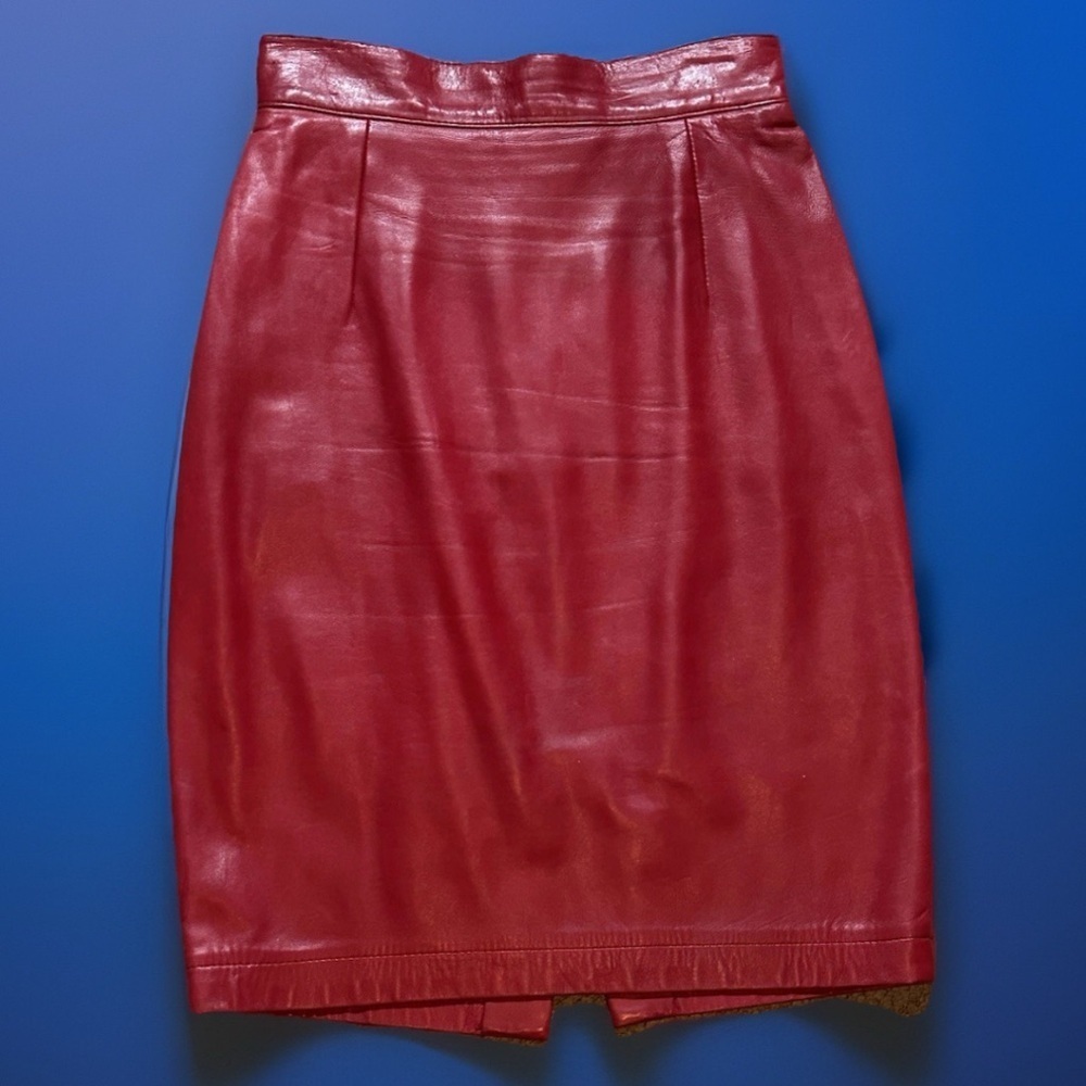 Vintage buttery soft Genuine leather High waist Red Danier Skirt Sz 10 - Picture 5 of 5